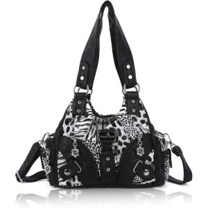 Angel Kiss Purses for Women Small Hobo Shoulder Bags Vagen Leather Multi-Pocket Tote Bag with Zipper(Leopard Black)