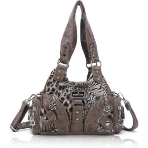 Angel Kiss Purses for Women Small Hobo Shoulder Bags Vagen Leather Multi-Pocket Tote Bag with Zipper(Leopard Brown)
