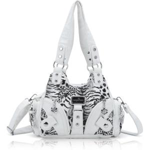 Angel Kiss Purses for Women Small Hobo Shoulder Bags Vagen Leather Multi-Pocket Tote Bag with Zipper(Leopard White)