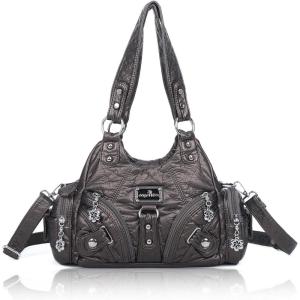 Angel Kiss Purses for Women Small Hobo Shoulder Bags Vagen Leather Multi-Pocket Tote Bag with Zipper(Pewter)