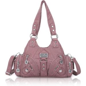 Angel Kiss Purses for Women Small Hobo Shoulder Bags Vagen Leather Multi-Pocket Tote Bag with Zipper(Pink)