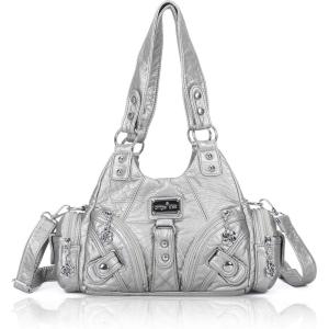 Angel Kiss Purses for Women Small Hobo Shoulder Bags Vagen Leather Multi-Pocket Tote Bag with Zipper(Silver)