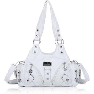 Angel Kiss Purses for Women Small Hobo Shoulder Bags Vagen Leather Multi-Pocket Tote Bag with Zipper(White)