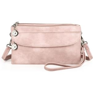Angel Kiss Women’s leather Wristlet Clutch Wallet Double Corner Zip Small Crossbody Bag with Removable Wrist Strap