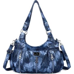 Angelkiss Large Purses and Handbags for Women Washed Faux Leather Crossbody Hobo Satchel Shoulder Handbag Tote Purse(12blue)