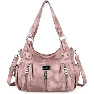 Angelkiss Large Purses and Handbags for Women Washed Faux Leather Crossbody Hobo Satchel Shoulder Handbag Tote Purse(1pink)