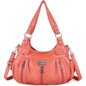 Angelkiss Large Purses and Handbags for Women Washed Faux Leather Crossbody Hobo Satchel Shoulder Handbag Tote Purse(8901coral)