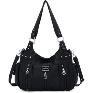 Angelkiss Large Purses and Handbags for Women Washed Faux Leather Crossbody Hobo Satchel Shoulder Handbag Tote Purse(Black)