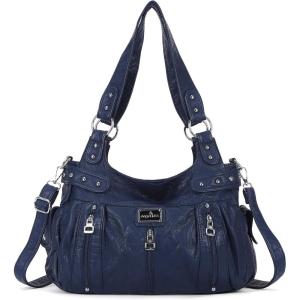 Angelkiss Large Purses and Handbags for Women Washed Faux Leather Crossbody Hobo Satchel Shoulder Handbag Tote Purse(Blue)