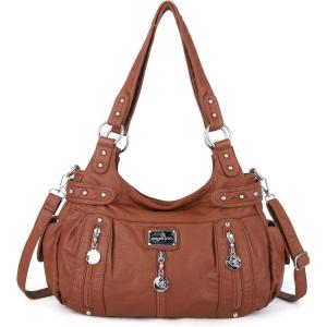 Angelkiss Large Purses and Handbags for Women Washed Faux Leather Crossbody Hobo Satchel Shoulder Handbag Tote Purse(Brown)