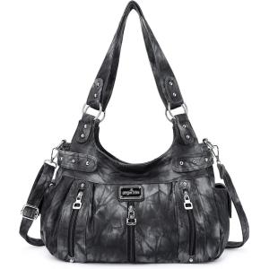 Angelkiss Large Purses and Handbags for Women Washed Faux Leather Crossbody Hobo Satchel Shoulder Handbag Tote Purse(G-black/Grey)