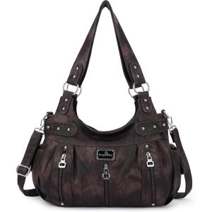 Angelkiss Large Purses and Handbags for Women Washed Faux Leather Crossbody Hobo Satchel Shoulder Handbag Tote Purse(G-coffee)