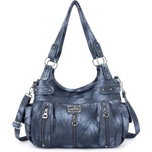 Angelkiss Large Purses and Handbags for Women Washed Faux Leather Crossbody Hobo Satchel Shoulder Handbag Tote Purse(G-j.blue)