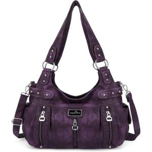Angelkiss Large Purses and Handbags for Women Washed Faux Leather Crossbody Hobo Satchel Shoulder Handbag Tote Purse(G-purple)
