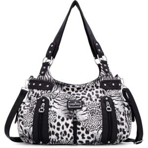 Angelkiss Large Purses and Handbags for Women Washed Faux Leather Crossbody Hobo Satchel Shoulder Handbag Tote Purse(Leopard-black)