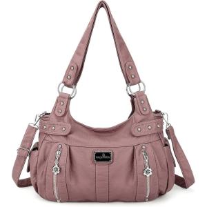 Angelkiss Large Purses and Handbags for Women Washed Faux Leather Crossbody Hobo Satchel Shoulder Handbag Tote Purse(Pink-2)