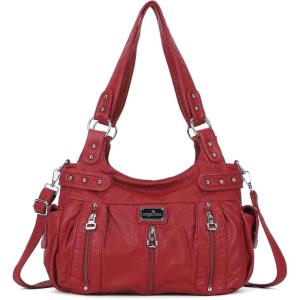 Angelkiss Large Purses and Handbags for Women Washed Faux Leather Crossbody Hobo Satchel Shoulder Handbag Tote Purse(Red)