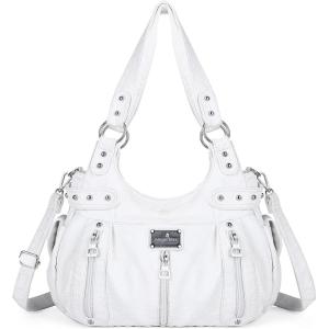 Angelkiss Large Purses and Handbags for Women Washed Faux Leather Crossbody Hobo Satchel Shoulder Handbag Tote Purse(White)
