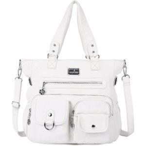 Angelkiss Purses Handbags for Women PU Tote Satchel Bags for Women Pockets Shoulder Bags…(158white)