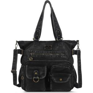 Angelkiss Purses Handbags for Women PU Tote Satchel Bags for Women Pockets Shoulder Bags…(1black)