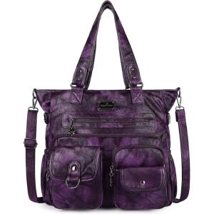 Angelkiss Purses Handbags for Women PU Tote Satchel Bags for Women Pockets Shoulder Bags…(5d.purple)