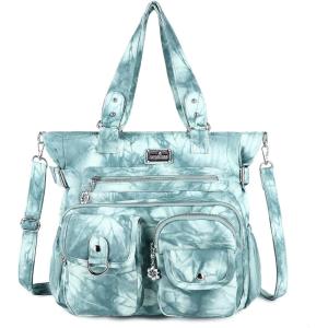Angelkiss Purses Handbags for Women PU Tote Satchel Bags for Women Pockets Shoulder Bags…(7028blue Green)