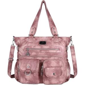 Angelkiss Purses Handbags for Women PU Tote Satchel Bags for Women Pockets Shoulder Bags…(7028pink)