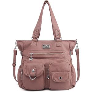 Angelkiss Purses Handbags for Women PU Tote Satchel Bags for Women Pockets Shoulder Bags…(A-pink)