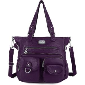 Angelkiss Purses Handbags for Women PU Tote Satchel Bags for Women Pockets Shoulder Bags…(A-purple)