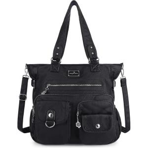 Angelkiss Purses Handbags for Women PU Tote Satchel Bags for Women Pockets Shoulder Bags…(Black)