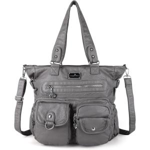 Angelkiss Purses Handbags for Women PU Tote Satchel Bags for Women Pockets Shoulder Bags…(Grey)