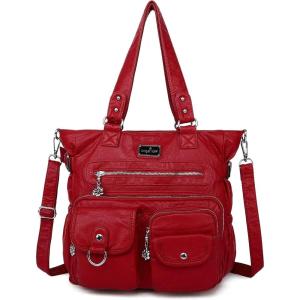 Angelkiss Purses Handbags for Women PU Tote Satchel Bags for Women Pockets Shoulder Bags…(Red)