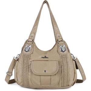 Angelkiss Purses and Handbags for Women Washed Vegan Leather Crossbody Hobo Satchel Shoulder Tote Purse(1apricot)