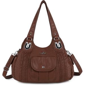 Angelkiss Purses and Handbags for Women Washed Vegan Leather Crossbody Hobo Satchel Shoulder Tote Purse(1brown)