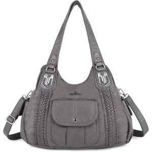Angelkiss Purses and Handbags for Women Washed Vegan Leather Crossbody Hobo Satchel Shoulder Tote Purse(1grey)