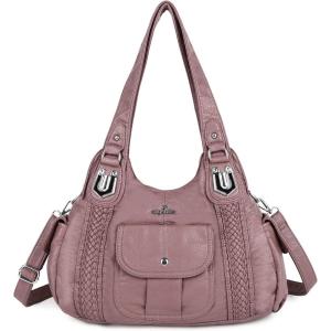 Angelkiss Purses and Handbags for Women Washed Vegan Leather Crossbody Hobo Satchel Shoulder Tote Purse(1pink)