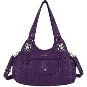 Angelkiss Purses and Handbags for Women Washed Vegan Leather Crossbody Hobo Satchel Shoulder Tote Purse(1purple)