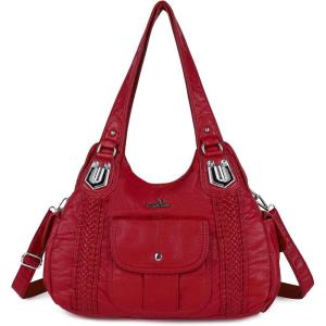 Angelkiss Purses and Handbags for Women Washed Vegan Leather Crossbody Hobo Satchel Shoulder Tote Purse(1red)
