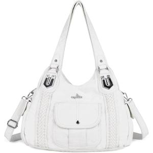 Angelkiss Purses and Handbags for Women Washed Vegan Leather Crossbody Hobo Satchel Shoulder Tote Purse(1white)