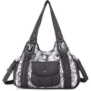 Angelkiss Purses and Handbags for Women Washed Vegan Leather Crossbody Hobo Satchel Shoulder Tote Purse(7021grey)