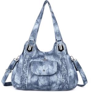 Angelkiss Purses and Handbags for Women Washed Vegan Leather Crossbody Hobo Satchel Shoulder Tote Purse(7028blue)
