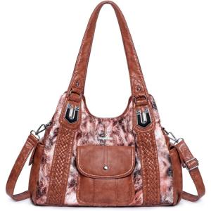 Angelkiss Purses and Handbags for Women Washed Vegan Leather Crossbody Hobo Satchel Shoulder Tote Purse(Brown/L.brown)