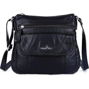 Angelkiss Small Womens Crossbody Bag Leather Shoulder Purse for Women Hobo Bag with Adjustable Shoulder Strap(Black)