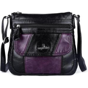 Angelkiss Small Womens Crossbody Bag Leather Shoulder Purse for Women Hobo Bag with Adjustable Shoulder Strap(Black/Purple)