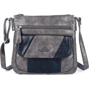 Angelkiss Small Womens Crossbody Bag Leather Shoulder Purse for Women Hobo Bag with Adjustable Shoulder Strap(Grey/Blue)