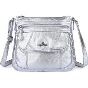Angelkiss Small Womens Crossbody Bag Leather Shoulder Purse for Women Hobo Bag with Adjustable Shoulder Strap(Silver)