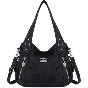 Purses and Handbags Women Fashion Tote Bag Shoulder Bags Top Handle Satchel Purses Washed Synthetic Leather Handbag(1-2#black)