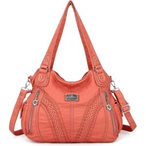 Purses and Handbags Women Fashion Tote Bag Shoulder Bags Top Handle Satchel Purses Washed Synthetic Leather Handbag(1-coral)