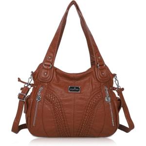 Purses and Handbags Women Fashion Tote Bag Shoulder Bags Top Handle Satchel Purses Washed Synthetic Leather Handbag(1-d.brown)