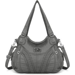 Purses and Handbags Women Fashion Tote Bag Shoulder Bags Top Handle Satchel Purses Washed Synthetic Leather Handbag(1-d.grey-b)